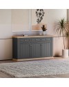 Madia Essenza 3 Ante e 3 Cassetti Grigio Scuro e Rovere 169 cm – Stile Classico Moderno
