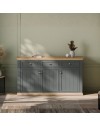 Madia Essenza 3 Ante e 3 Cassetti Grigio Scuro e Rovere 169 cm – Stile Classico Moderno