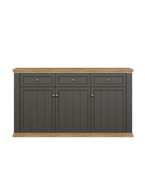 Madia Essenza 3 Ante e 3 Cassetti Grigio Scuro e Rovere 169 cm – Stile Classico Moderno