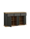 Madia Essenza 3 Ante e 3 Cassetti Grigio Scuro e Rovere 169 cm – Stile Classico Moderno
