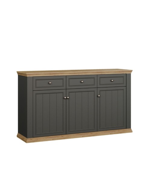 Madia Essenza 3 Ante e 3 Cassetti Grigio Scuro e Rovere 169 cm – Stile Classico Moderno