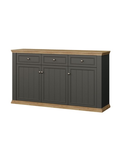 Madia Essenza 3 Ante e 3 Cassetti Grigio Scuro e Rovere 169 cm – Stile Classico Moderno