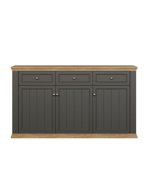Madia Essenza 3 Ante e 3 Cassetti Grigio Scuro e Rovere 169 cm – Stile Classico Moderno