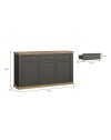 Madia Essenza 3 Ante e 3 Cassetti Grigio Scuro e Rovere 169 cm – Stile Classico Moderno