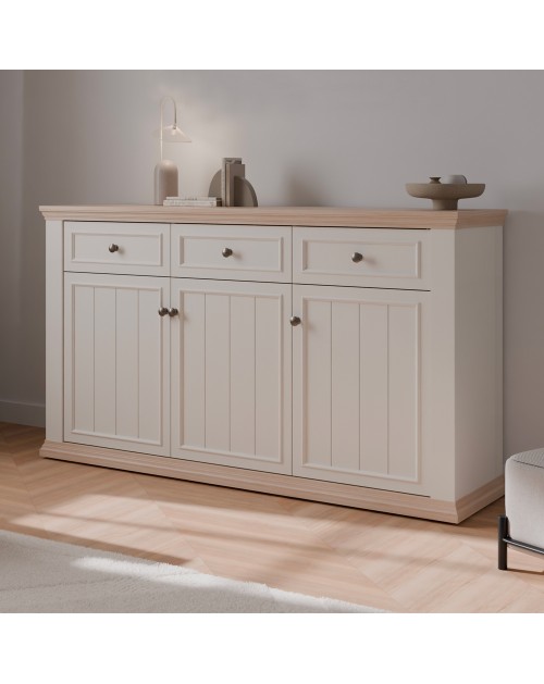 Madia Essenza 3 Ante e 3 Cassetti bianco e Rovere 169 cm – Stile Classico Moderno