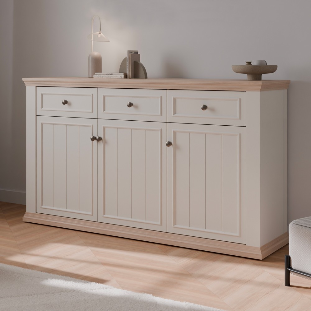 Madia Essenza 3 Ante e 3 Cassetti bianco e Rovere 169 cm – Stile Classico Moderno