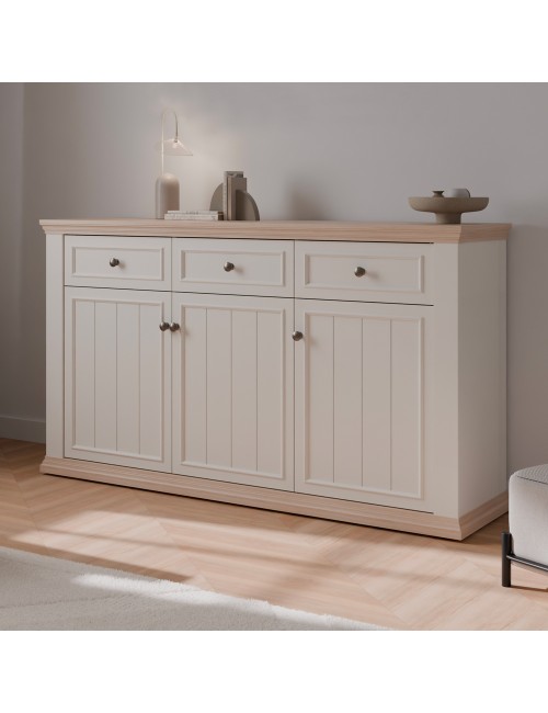 Madia Essenza 3 Ante e 3 Cassetti bianco e Rovere 169 cm – Stile Classico Moderno