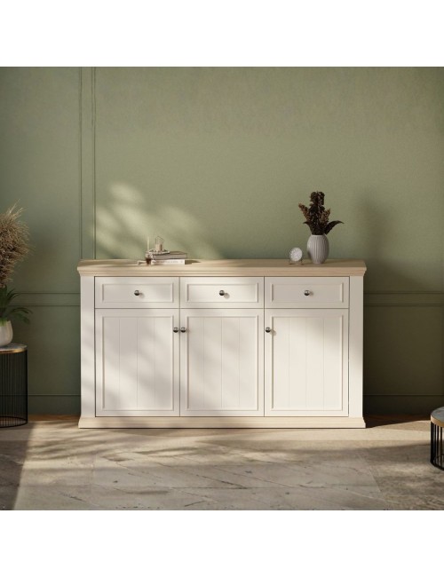 Madia Essenza 3 Ante e 3 Cassetti bianco e Rovere 169 cm – Stile Classico Moderno