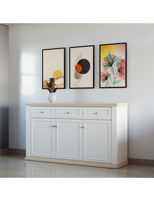 Madia Essenza 3 Ante e 3 Cassetti bianco e Rovere 169 cm – Stile Classico Moderno
