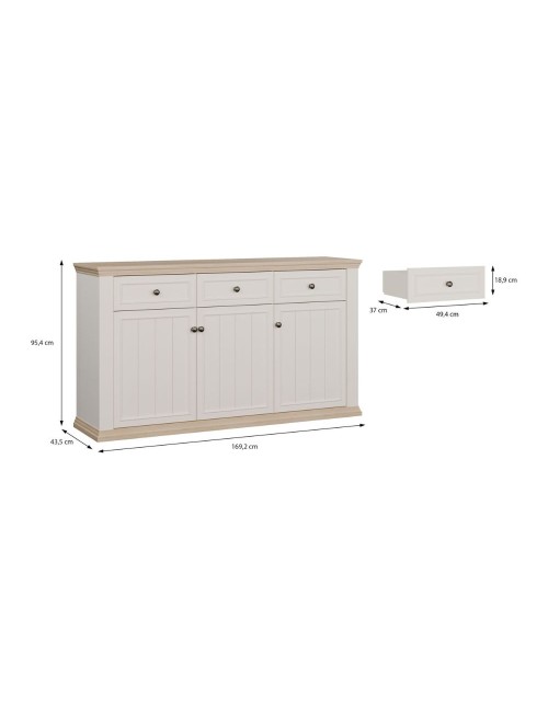 Madia Essenza 3 Ante e 3 Cassetti bianco e Rovere 169 cm – Stile Classico Moderno