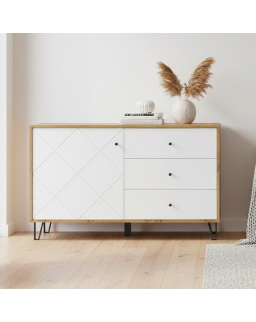 Madia 3 cassetti e anta Bollo5 123,4x40x75,2H colore rovere bianco