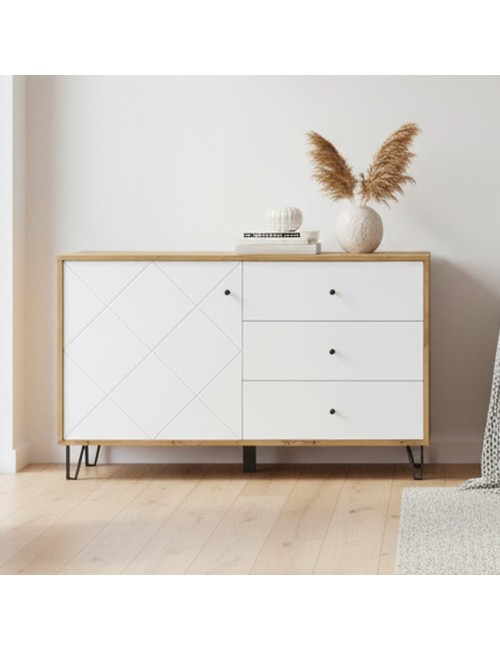 Madia 3 Cassetti e Anta Bollo5 123,4x40x75,2H Colore Rovere Bianco