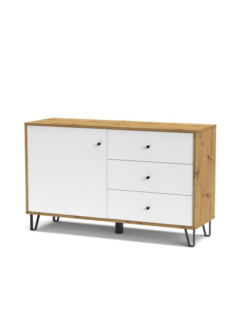 Madia 3 Cassetti e Anta Bollo5 123,4x40x75,2H Colore Rovere Bianco