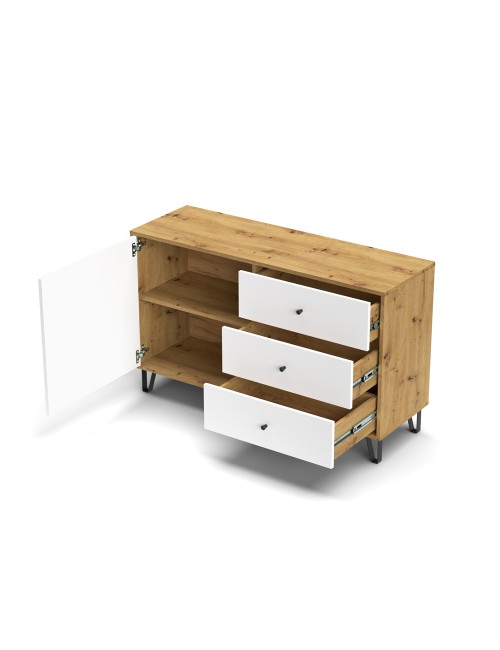 Madia 3 Cassetti e Anta Bollo5 123,4x40x75,2H Colore Rovere Bianco