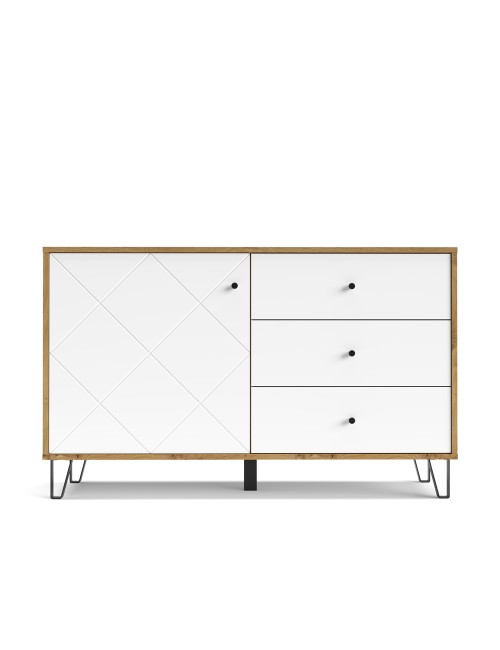 Madia 3 Cassetti e Anta Bollo5 123,4x40x75,2H Colore Rovere Bianco