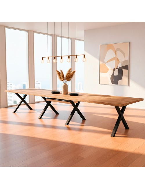 Tavolo Allungabile Milonga410 160 cm con Piano Rovere nodato e Gambe Incrociate Antracite