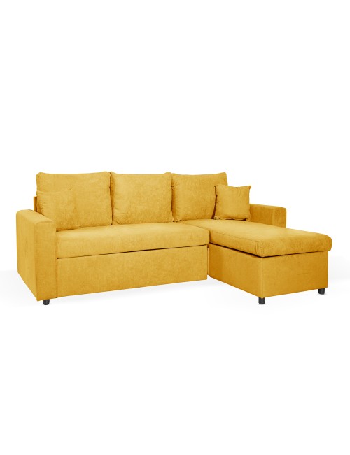 Divano con penisola reversibile funzione letto Golf tessuto senape 225x148x81H