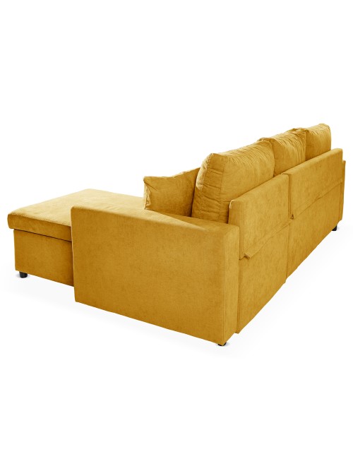 Divano con penisola reversibile funzione letto Golf tessuto senape 225x148x91H