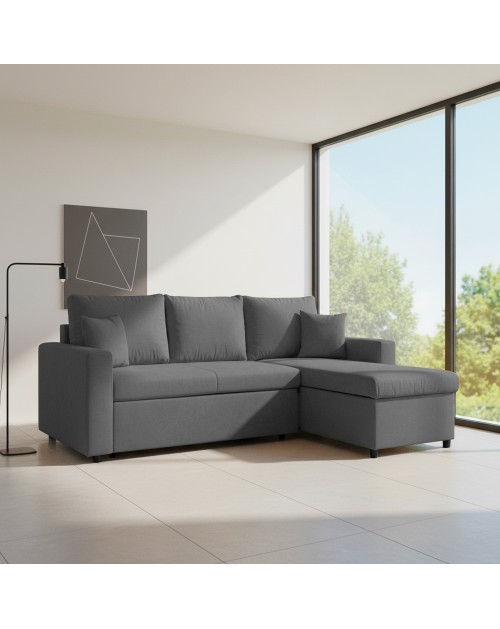 Divano con penisola reversibile funzione letto Golf tessuto grigio scuro 225x148x91H