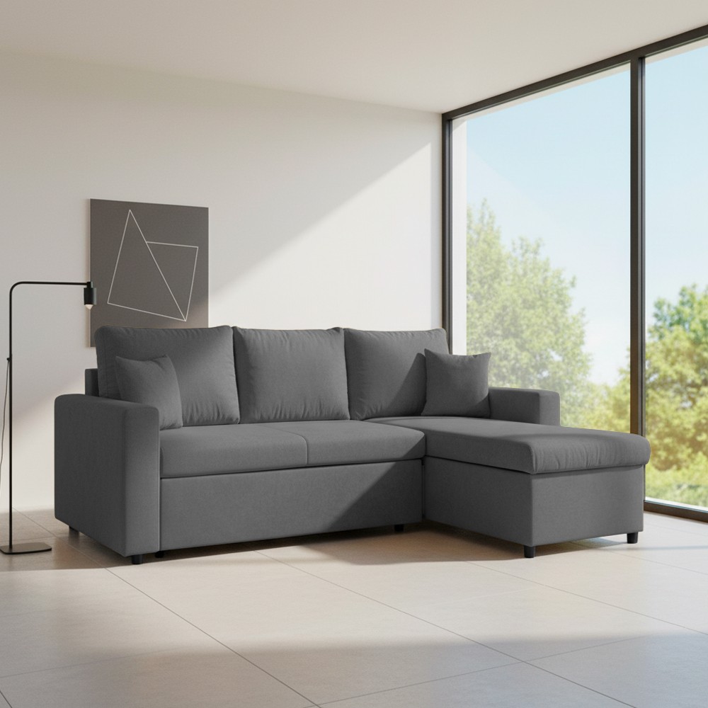 Divano con penisola reversibile funzione letto Golf tessuto grigio scuro 225x148x81H
