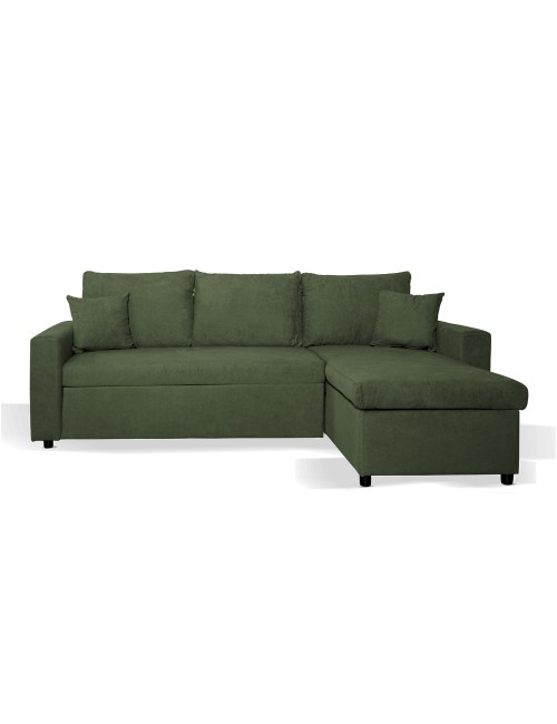 Divano con penisola reversibile funzione letto Golf tessuto verde muschio 225x148x81H
