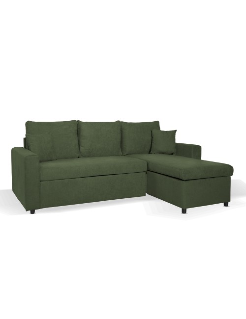 Divano con penisola reversibile funzione letto Golf tessuto verde muschio 225x148x91H