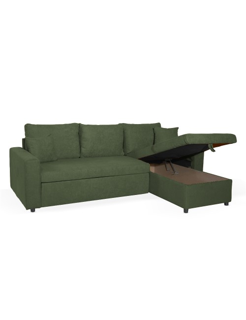 Divano con penisola reversibile funzione letto Golf tessuto verde muschio 225x148x91H