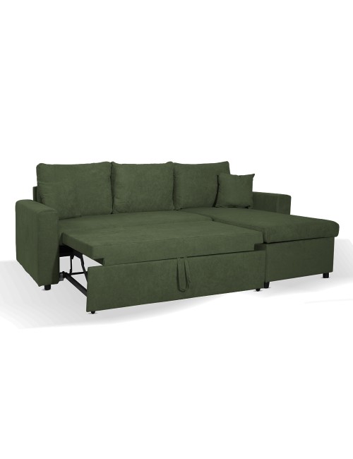 Divano con penisola reversibile funzione letto Golf tessuto verde muschio 225x148x81H