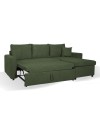 Divano con penisola reversibile funzione letto Golf tessuto verde muschio 225x148x91H