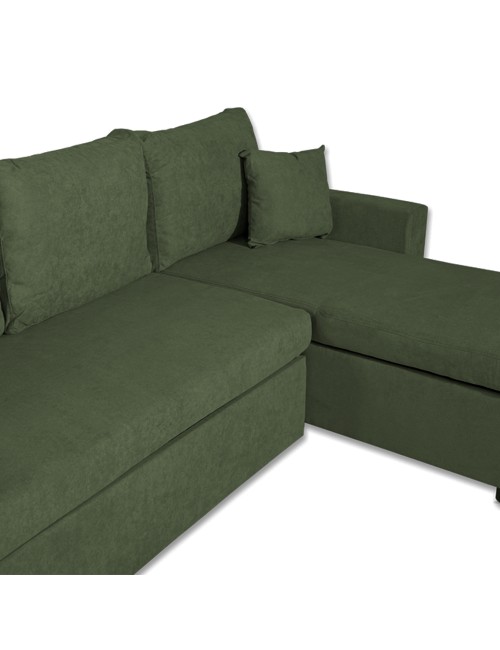 Divano con penisola reversibile funzione letto Golf tessuto verde muschio 225x148x81H