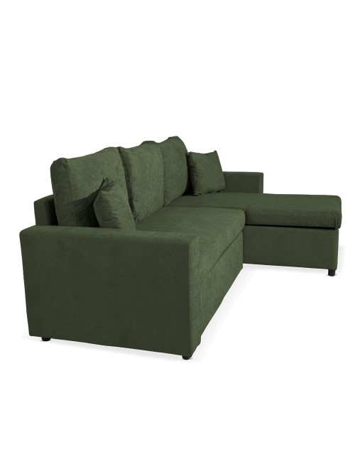 Divano con penisola reversibile funzione letto Golf tessuto verde muschio 225x148x81H