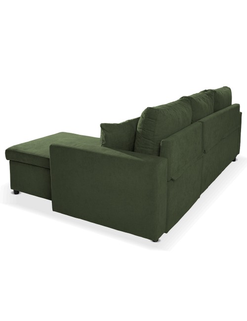 Divano con penisola reversibile funzione letto Golf tessuto verde muschio 225x148x91H
