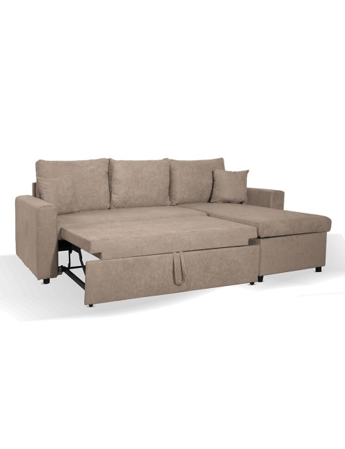Divano con penisola reversibile funzione letto Golf tessuto tortora 225x148x91H