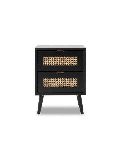 Comodino 2 Cassetti con Frontali Effetto Vimini Vienna61A Colore Nero
