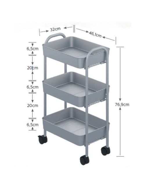 Carrello cucina 3 ripiani in metallo con ruote Tier