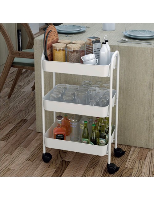 Carrello cucina 3 ripiani in metallo con ruote Tier colore bianco