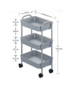 Carrello da cucina 3 ripiani in metallo con ruote Tier 45.5x32x76.4H colore bianco