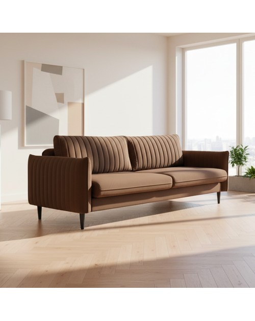 Divano 3 posti con funzione letto Abra 227x100.5x92H velluto colore marrone chiaro