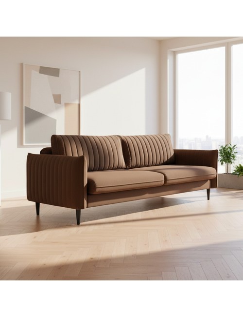 Divano 3 Posti con Funzione Letto Abra 227x100.5x92H Velluto Marrone Chiaro