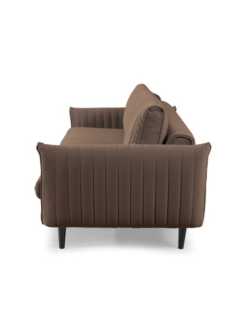Divano 3 Posti con Funzione Letto Abra 227x100.5x92H Velluto Marrone Chiaro