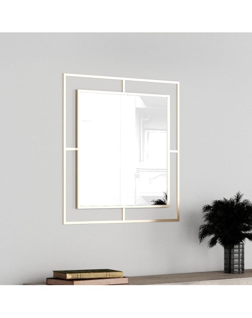 Specchio quadrato con doppia cornice Corner in metallo colore oro