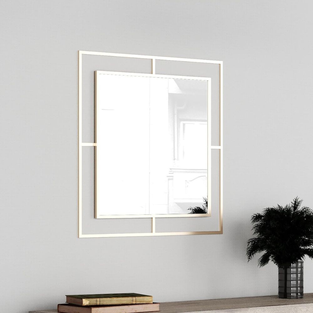 Specchio quadrato con doppia cornice Corner in metallo colore oro