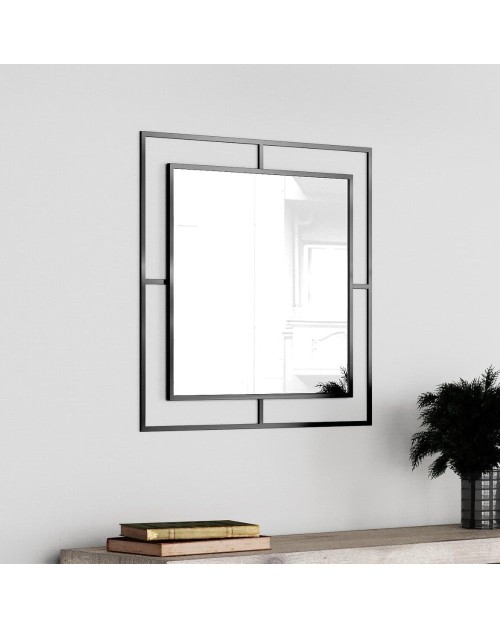 Specchio quadrato con doppia cornice Corner in metallo colore nero