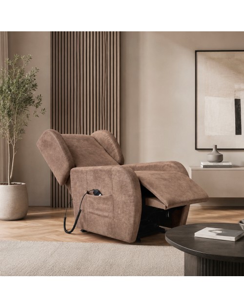 Poltrona Alzapersona Lift 2 Motori con Roller Bar e Tessuto Antimacchia Cappuccino – Comfort e Autonomia Quotidiana