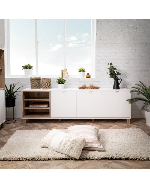 Madia 3 ante porta TV 200x35x64,5 Menorca57A colore bianco rovere