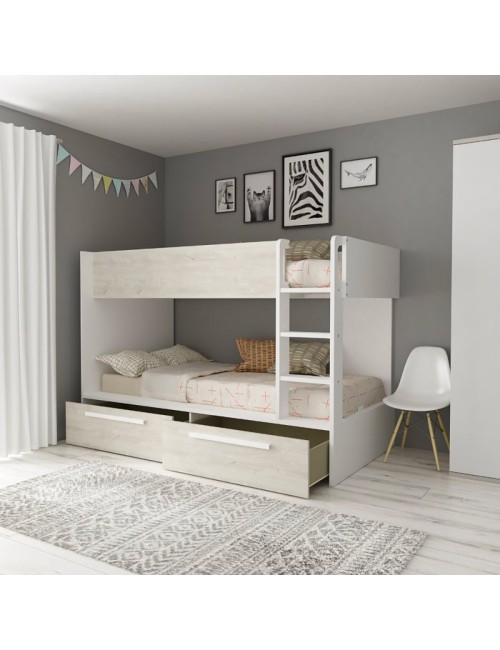 Letto a castello bianco consumato e bianco con cassettoni estraibili