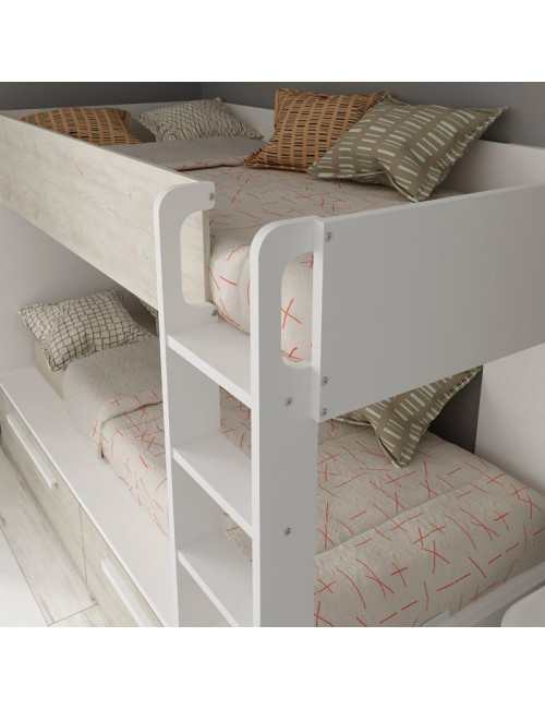 Letto a castello bianco consumato e bianco con cassettoni estraibili