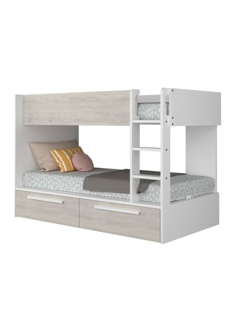 Letto a castello bianco consumato e bianco con cassettoni estraibili