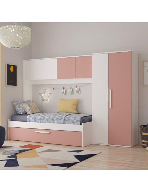 Cameretta a Ponte con Letto Estraibile 6007 Bianco e Rosa Antico
