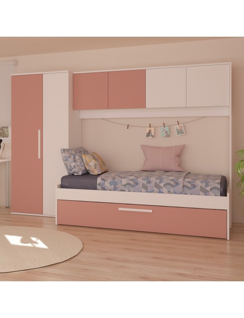 Cameretta a Ponte con Letto Estraibile 6007 Bianco e Rosa Antico